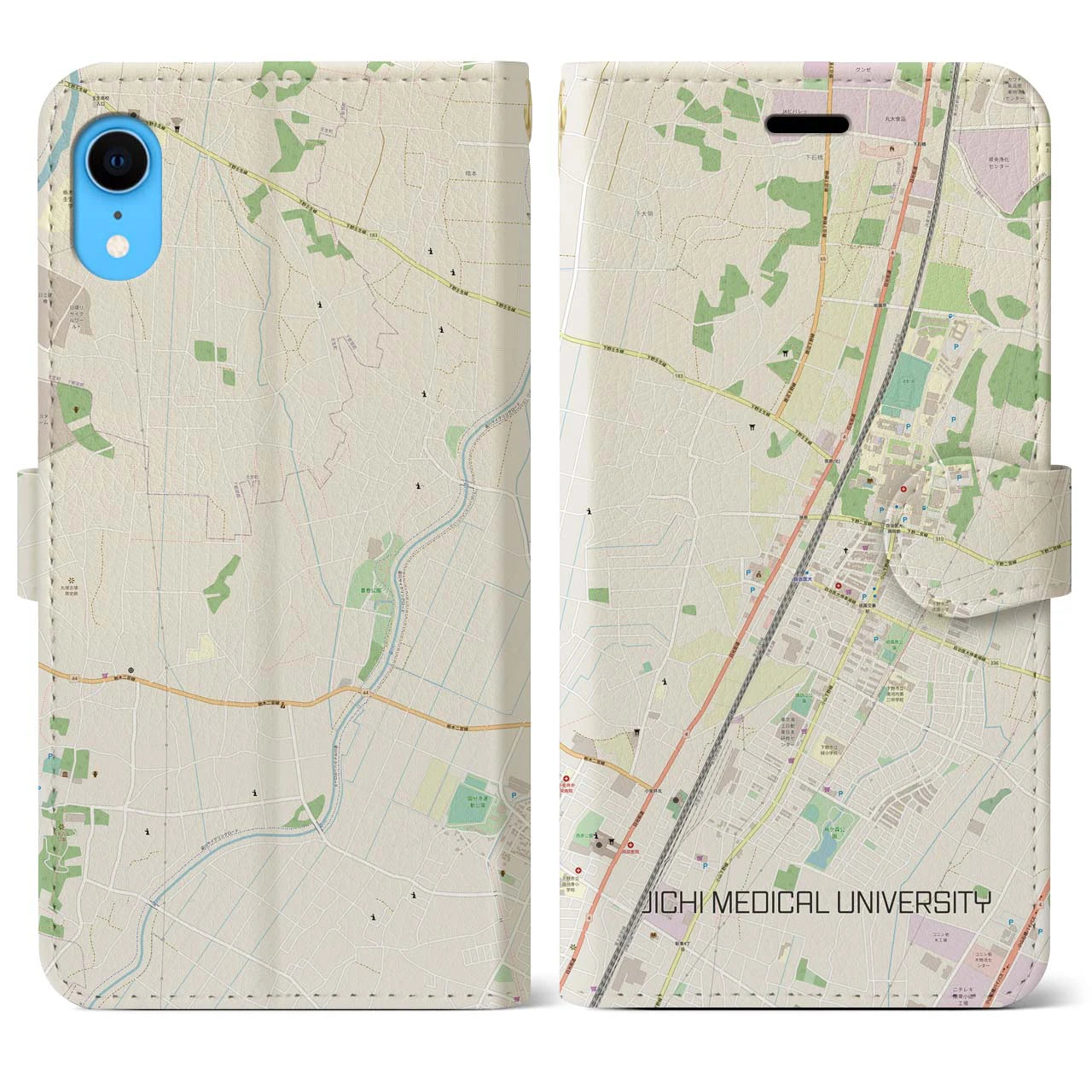 【自治医大】地図柄iPhoneケース（手帳両面タイプ・ナチュラル）iPhone XR 用