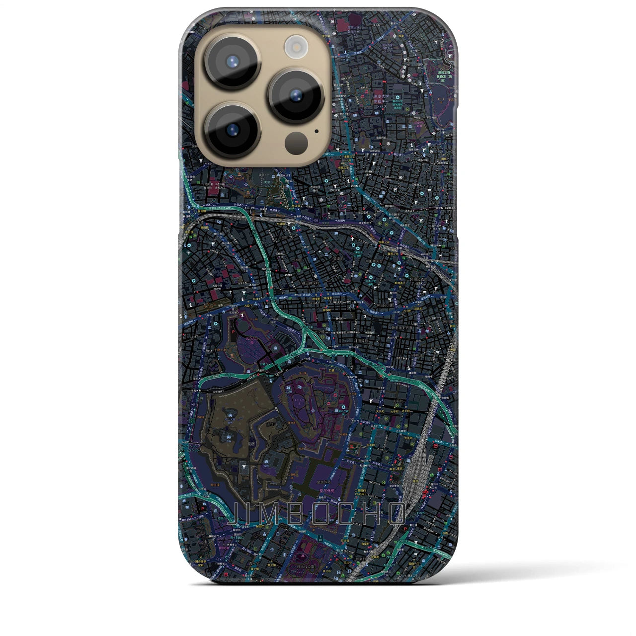 【神保町】地図柄iPhoneケース（バックカバータイプ・ブラック）iPhone 14 Pro Max 用
