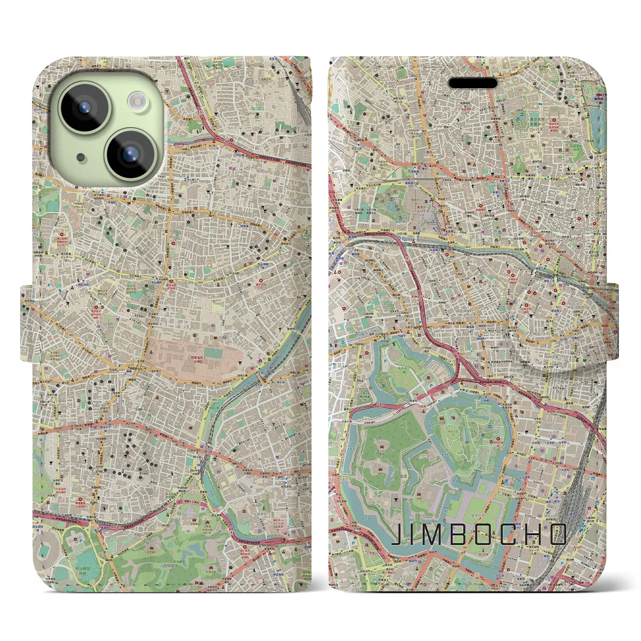 【神保町】地図柄iPhoneケース（手帳両面タイプ・ナチュラル）iPhone 15 用