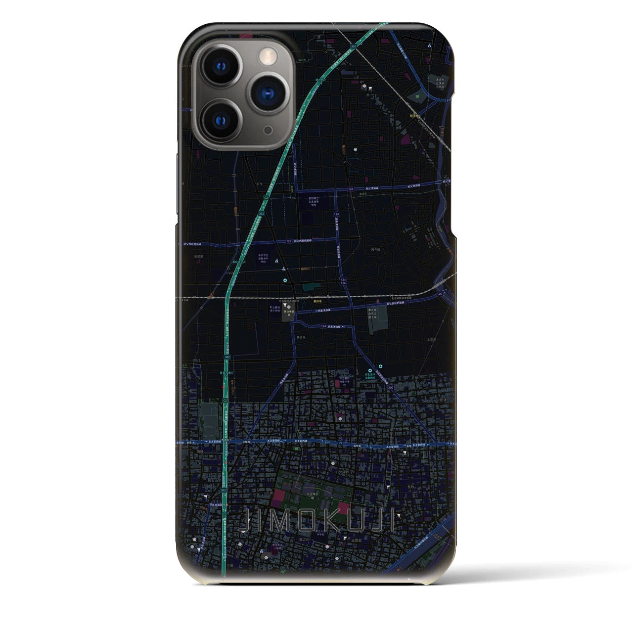 【甚目寺】地図柄iPhoneケース（バックカバータイプ・ブラック）iPhone 11 Pro Max 用