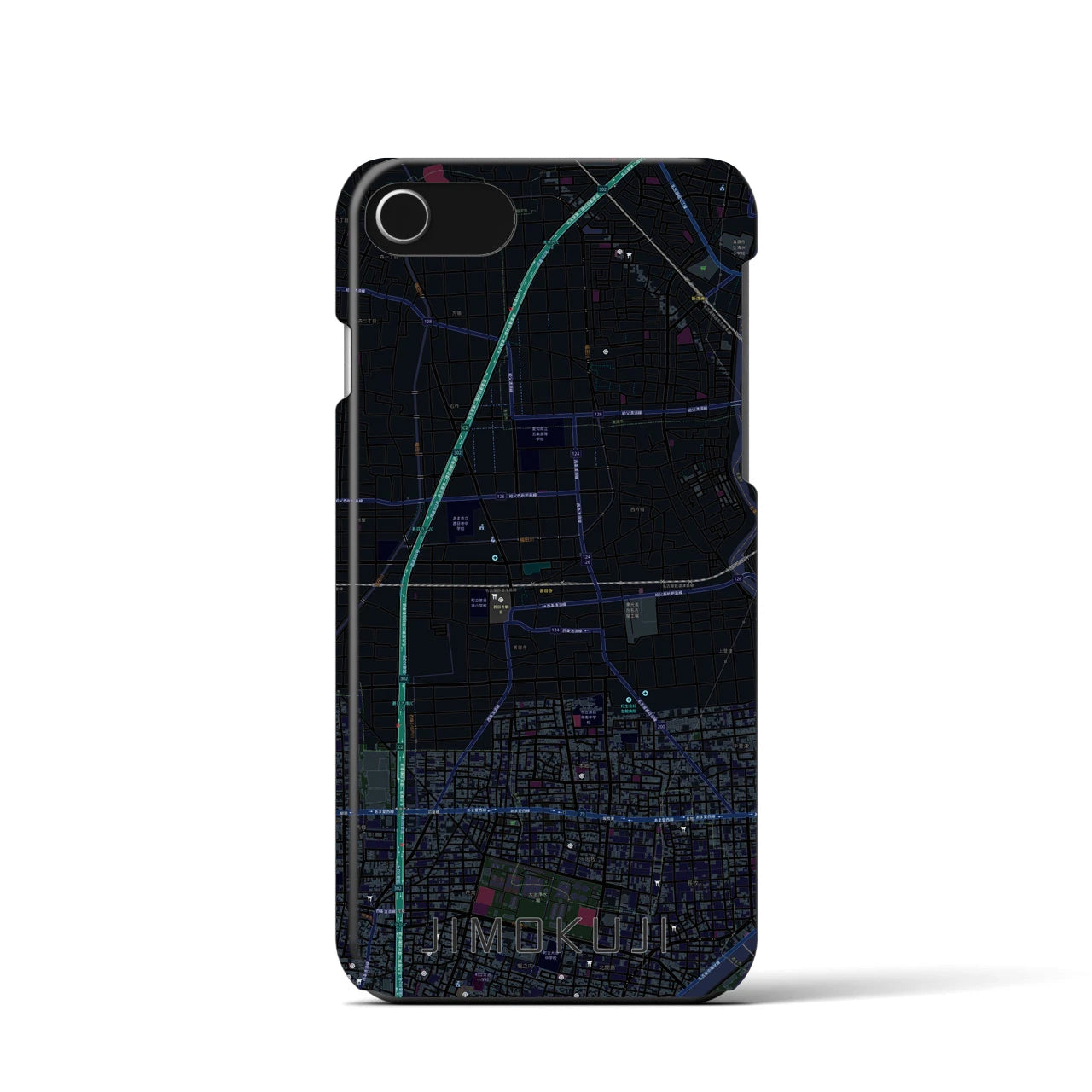 【甚目寺】地図柄iPhoneケース（バックカバータイプ・ブラック）iPhone SE（第3 / 第2世代） / 8 / 7 / 6s / 6 用