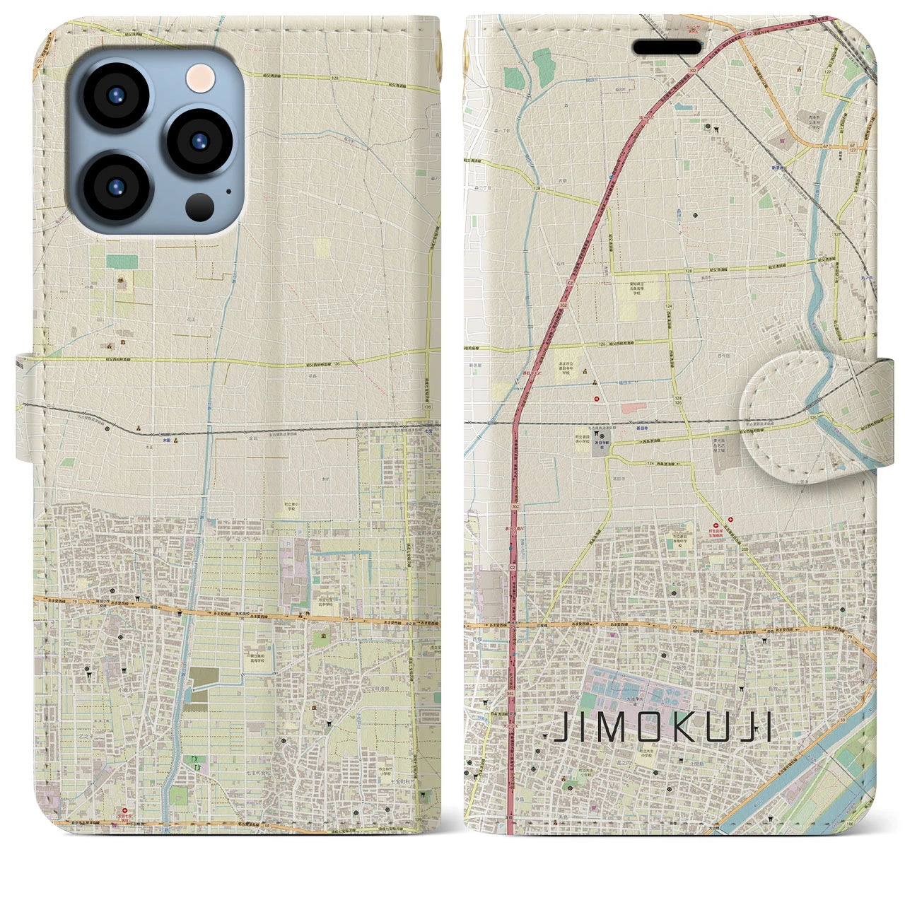 【甚目寺】地図柄iPhoneケース（手帳両面タイプ・ナチュラル）iPhone 13 Pro Max 用