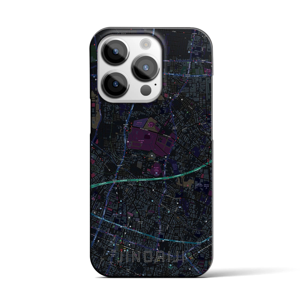 【深大寺】地図柄iPhoneケース（バックカバータイプ・ブラック）iPhone 14 Pro 用