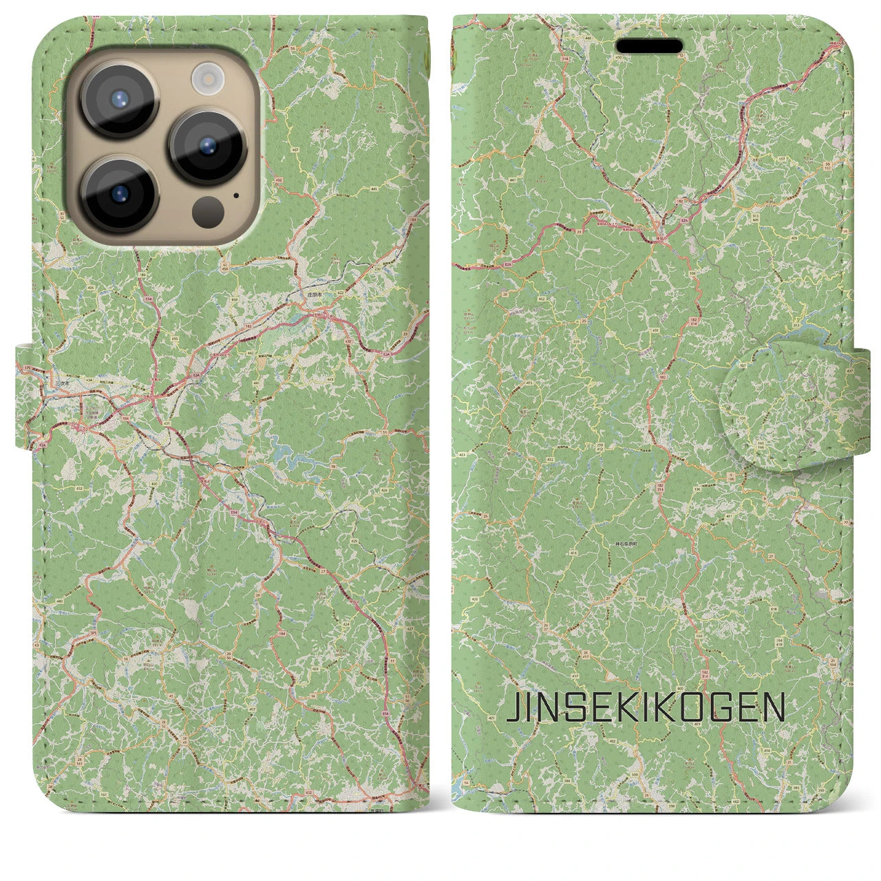 【神石高原】地図柄iPhoneケース（手帳両面タイプ・ナチュラル）iPhone 14 Pro Max 用