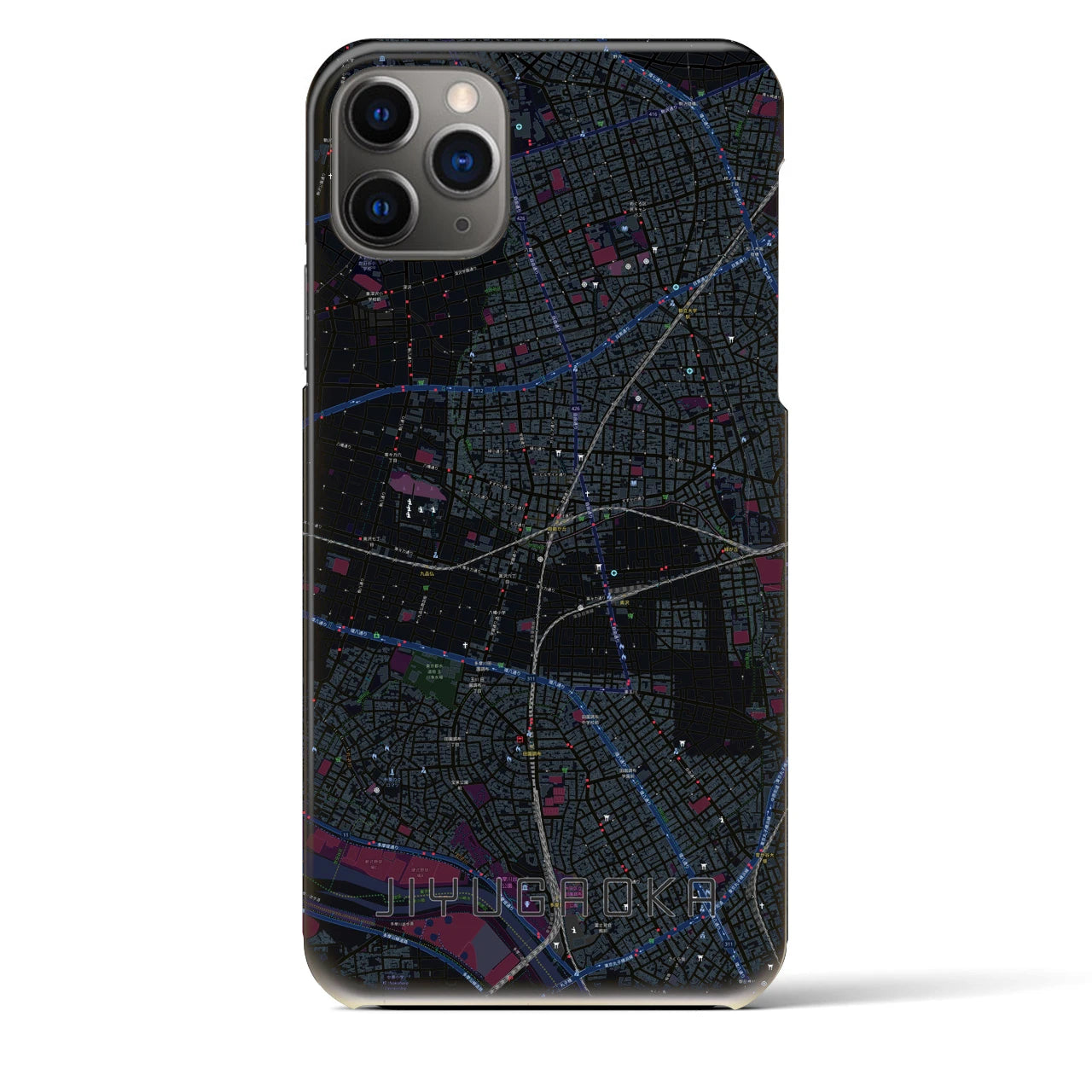 【自由が丘】地図柄iPhoneケース（バックカバータイプ・ブラック）iPhone 11 Pro Max 用