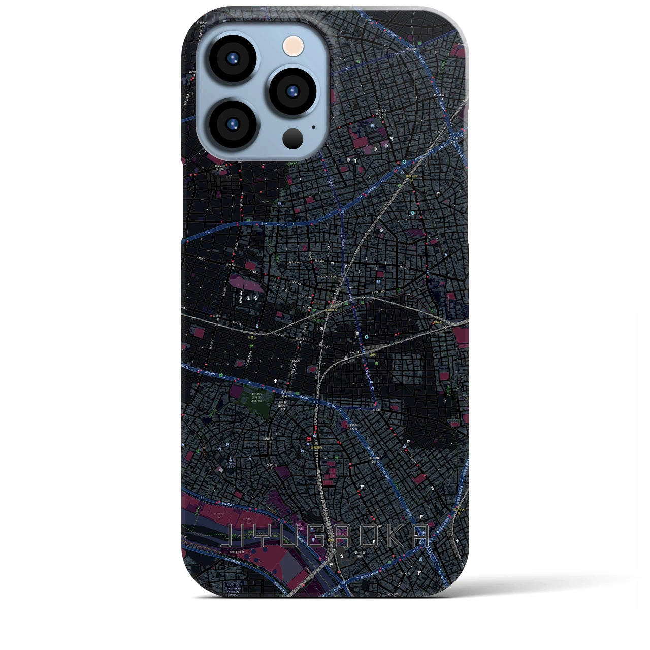 【自由が丘】地図柄iPhoneケース（バックカバータイプ・ブラック）iPhone 13 Pro Max 用
