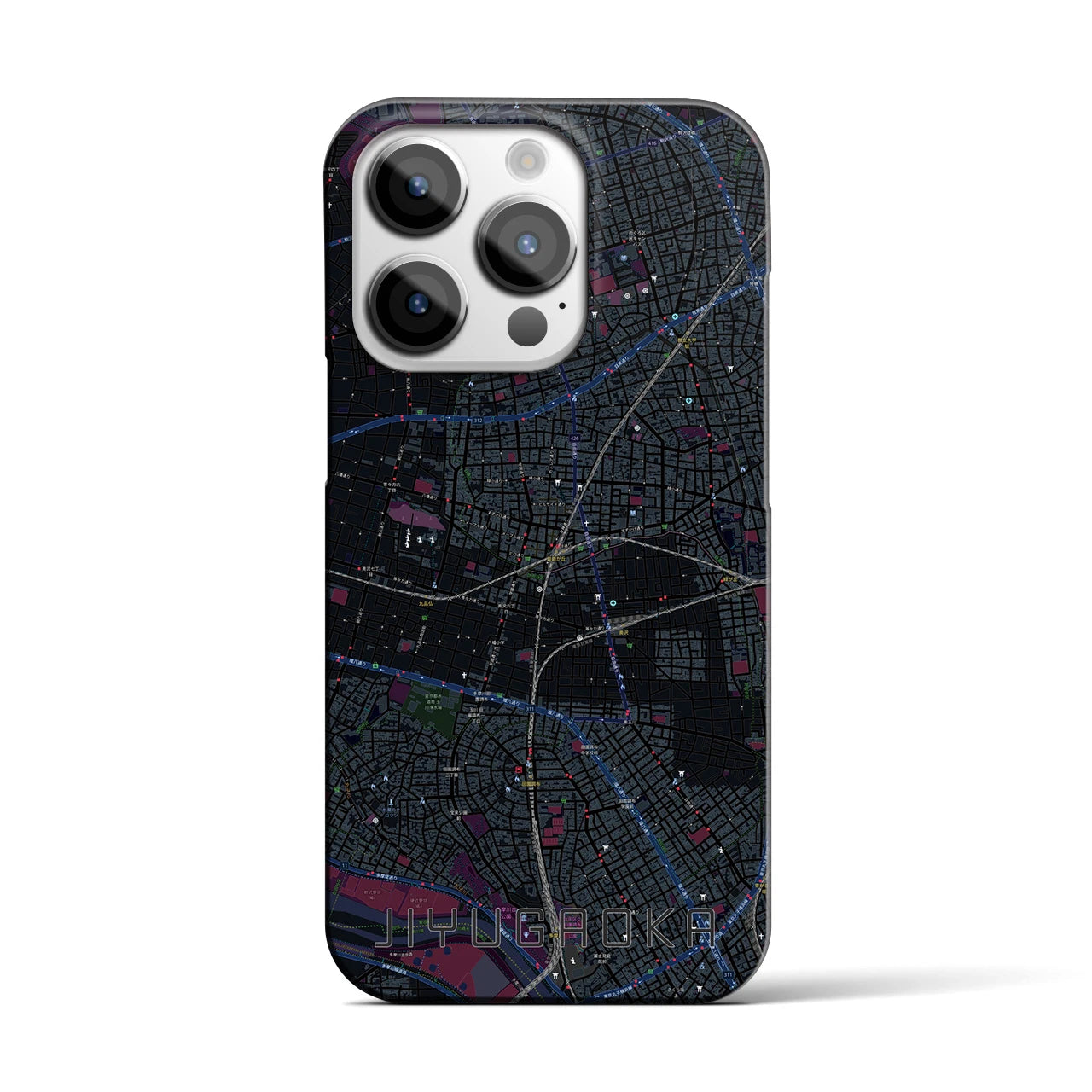 【自由が丘】地図柄iPhoneケース（バックカバータイプ・ブラック）iPhone 14 Pro 用