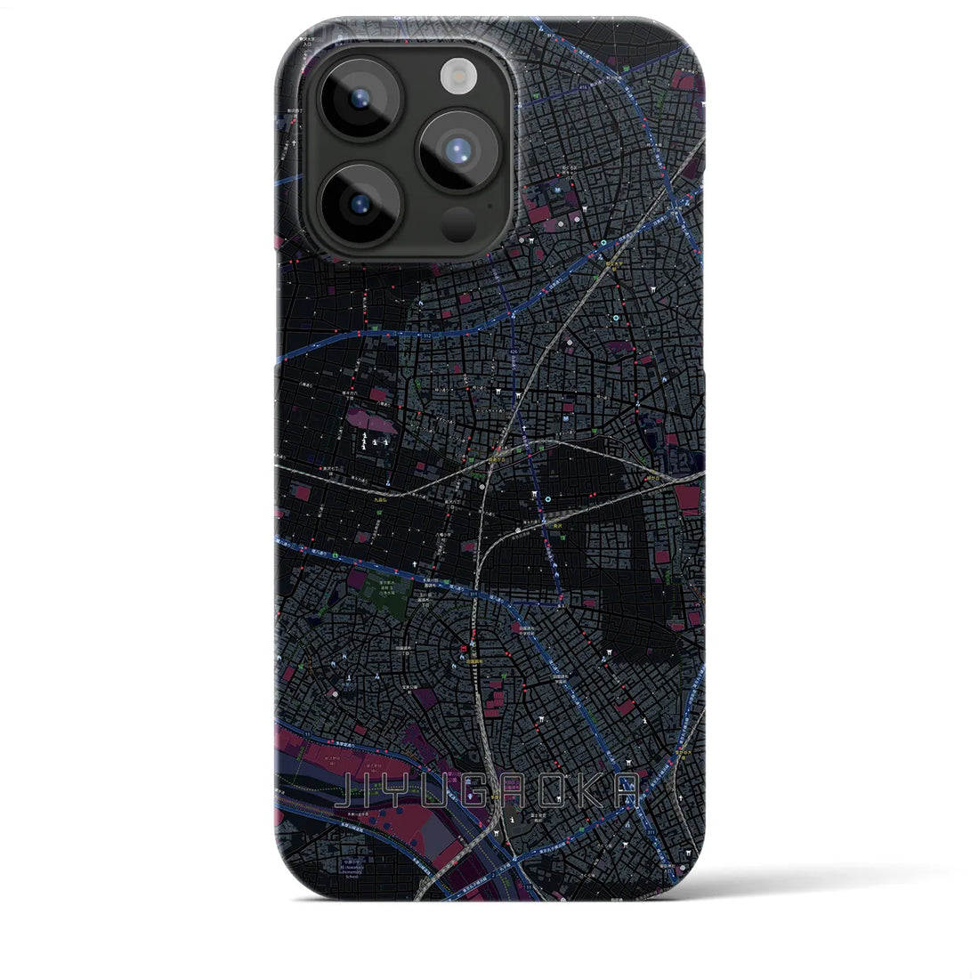 【自由が丘】地図柄iPhoneケース（バックカバータイプ・ブラック）iPhone 15 Pro Max 用