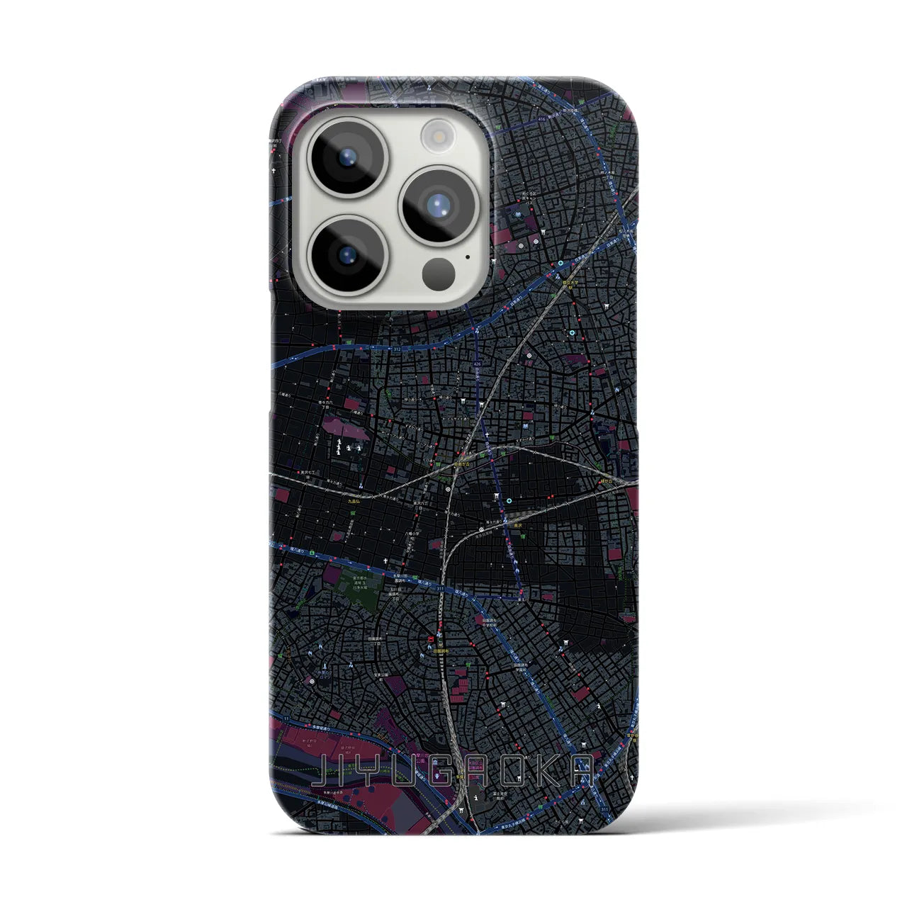 【自由が丘】地図柄iPhoneケース（バックカバータイプ・ブラック）iPhone 15 Pro 用
