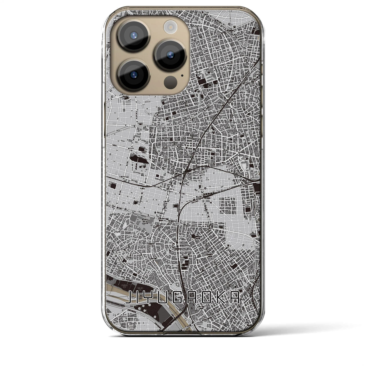 【自由が丘】地図柄iPhoneケース（クリアタイプ・モノトーン）iPhone 14 Pro Max 用