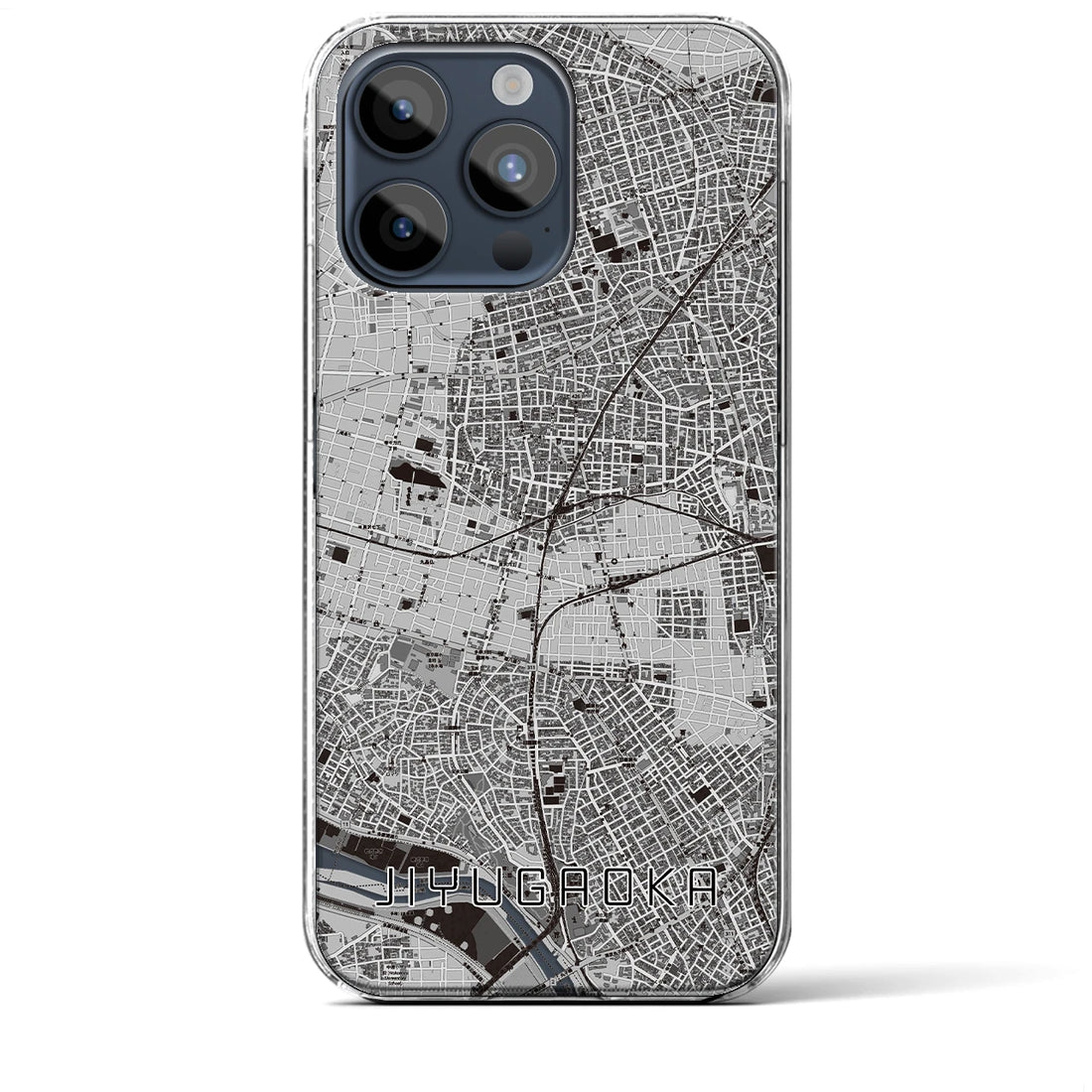 【自由が丘】地図柄iPhoneケース（クリアタイプ・モノトーン）iPhone 15 Pro Max 用