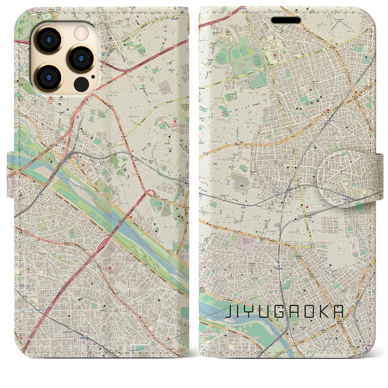 【自由が丘】地図柄iPhoneケース（手帳両面タイプ・ナチュラル）iPhone 12 Pro Max 用