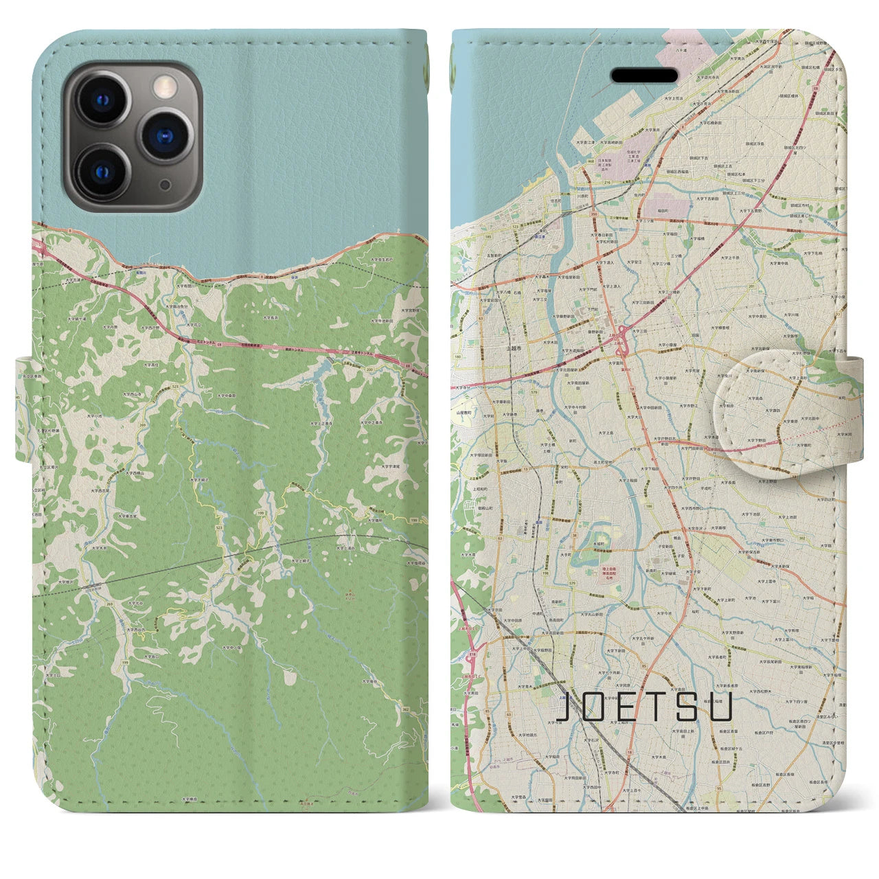 【上越】地図柄iPhoneケース（手帳両面タイプ・ナチュラル）iPhone 11 Pro Max 用