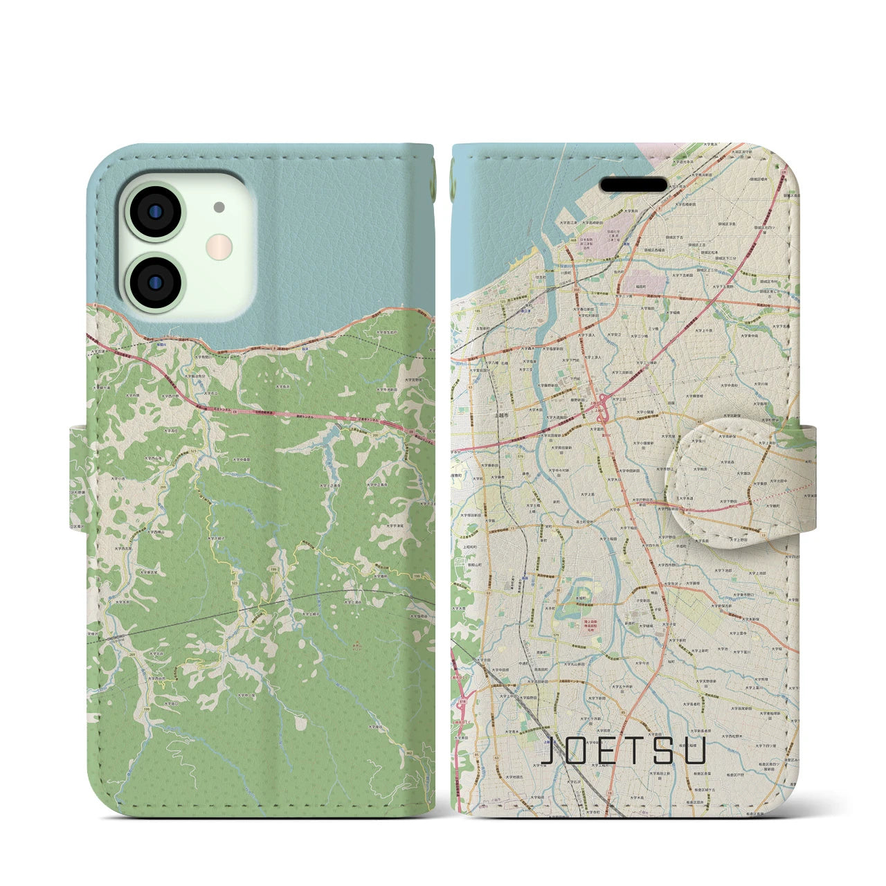 【上越】地図柄iPhoneケース（手帳両面タイプ・ナチュラル）iPhone 12 mini 用