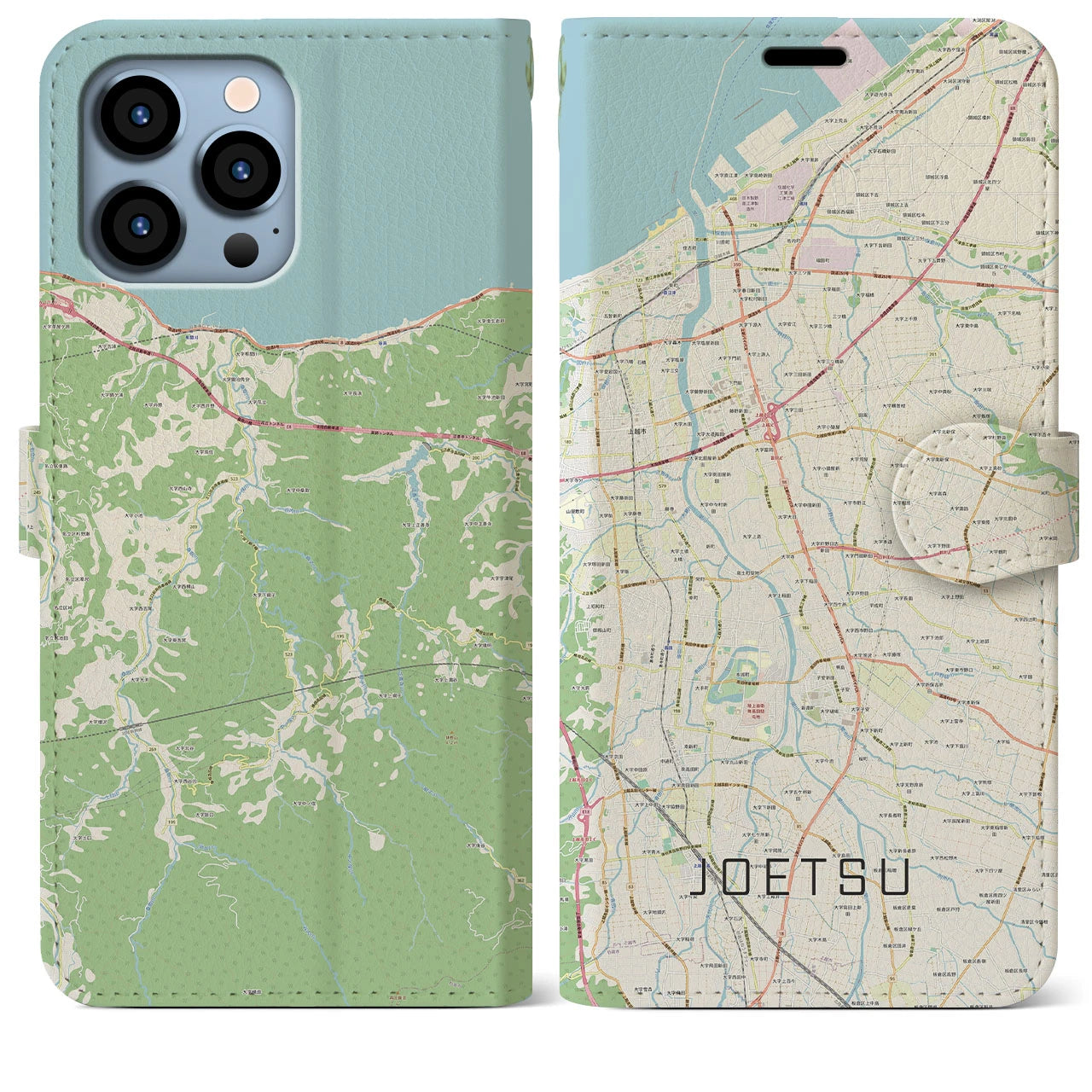 【上越】地図柄iPhoneケース（手帳両面タイプ・ナチュラル）iPhone 13 Pro Max 用