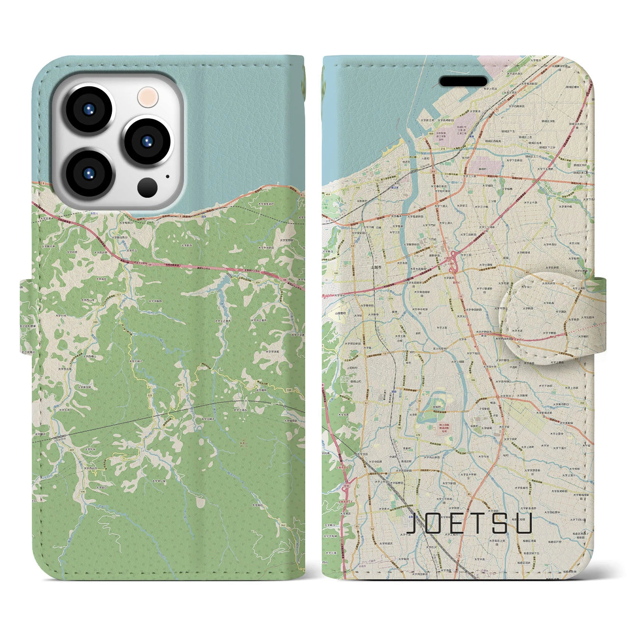 【上越】地図柄iPhoneケース（手帳両面タイプ・ナチュラル）iPhone 13 Pro 用