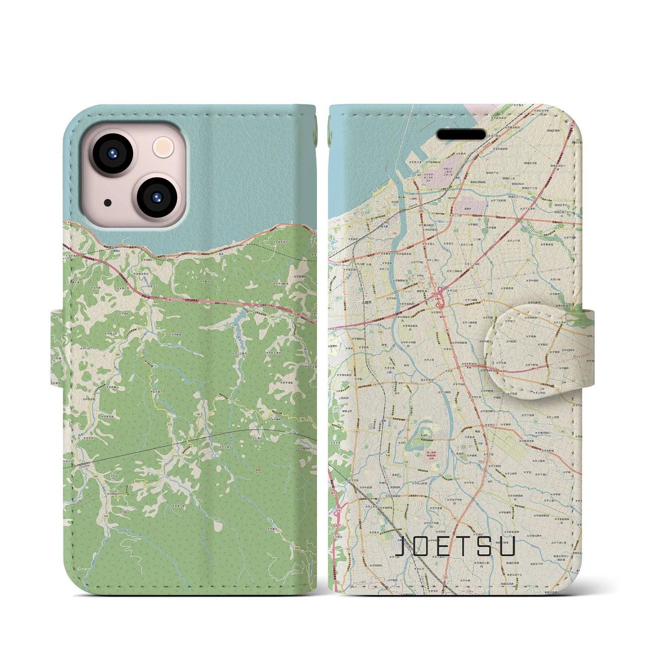 【上越】地図柄iPhoneケース（手帳両面タイプ・ナチュラル）iPhone 13 mini 用