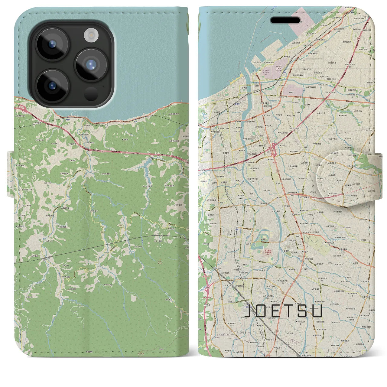 【上越】地図柄iPhoneケース（手帳両面タイプ・ナチュラル）iPhone 15 Pro Max 用