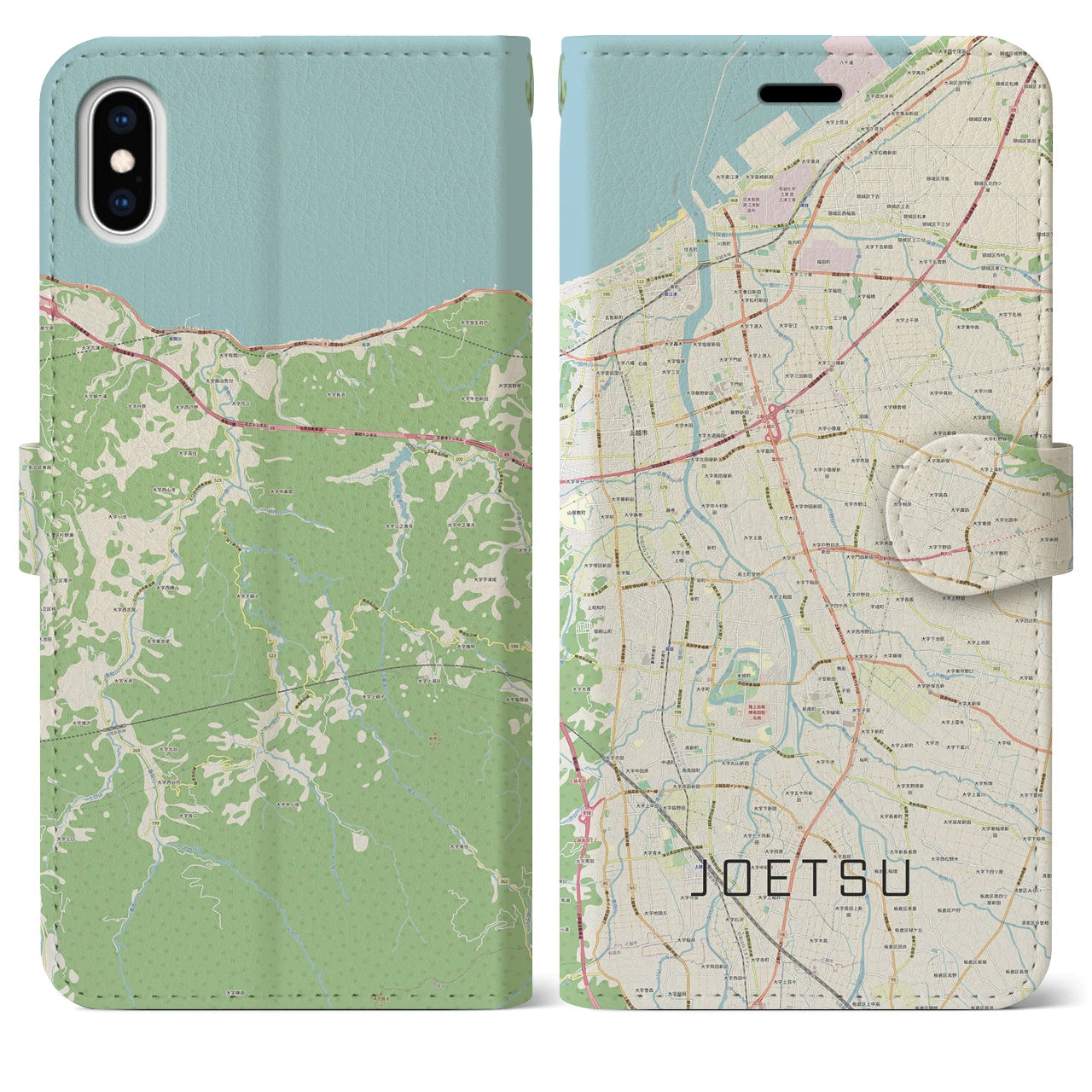 【上越】地図柄iPhoneケース（手帳両面タイプ・ナチュラル）iPhone XS Max 用