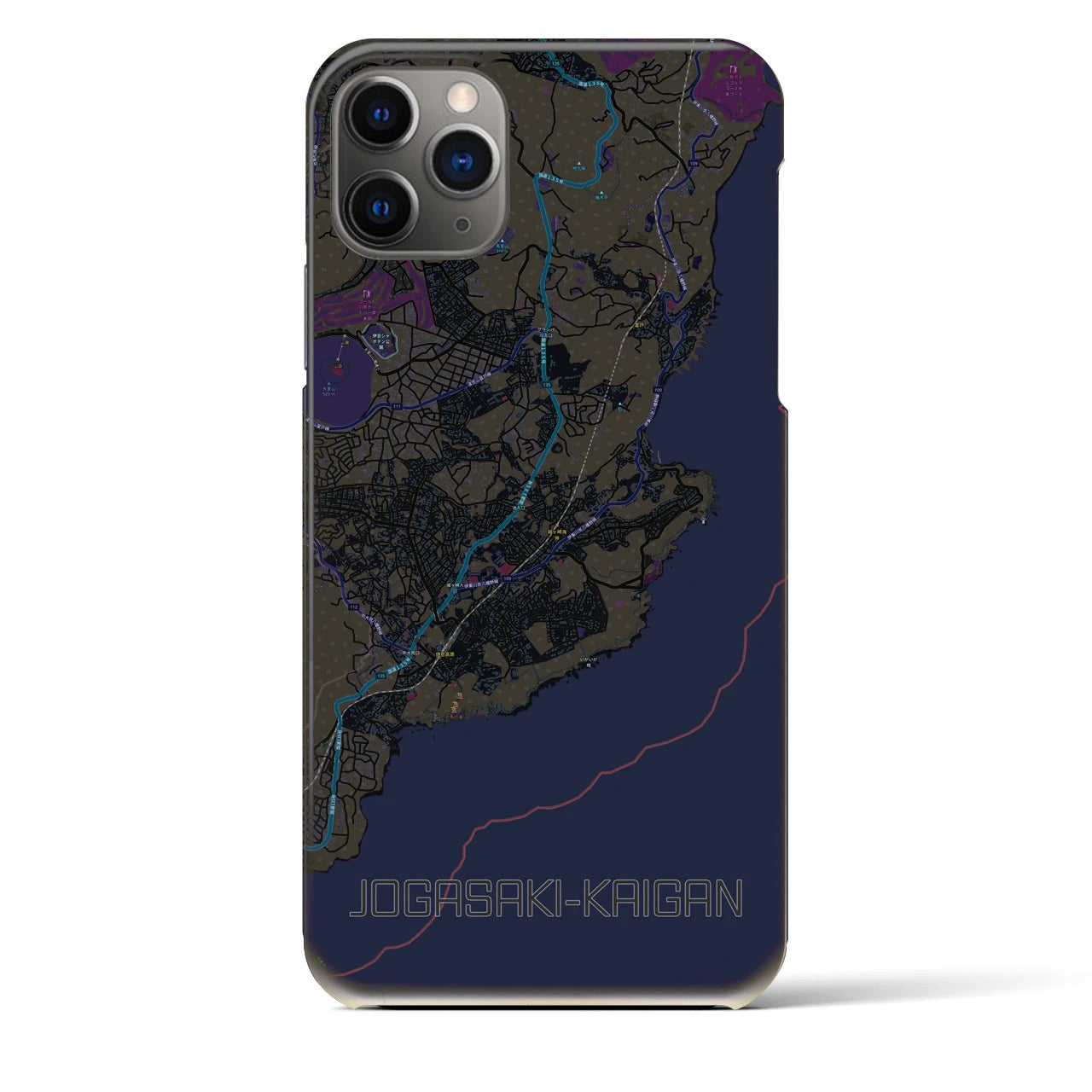 【城ヶ崎海岸】地図柄iPhoneケース（バックカバータイプ・ブラック）iPhone 11 Pro Max 用