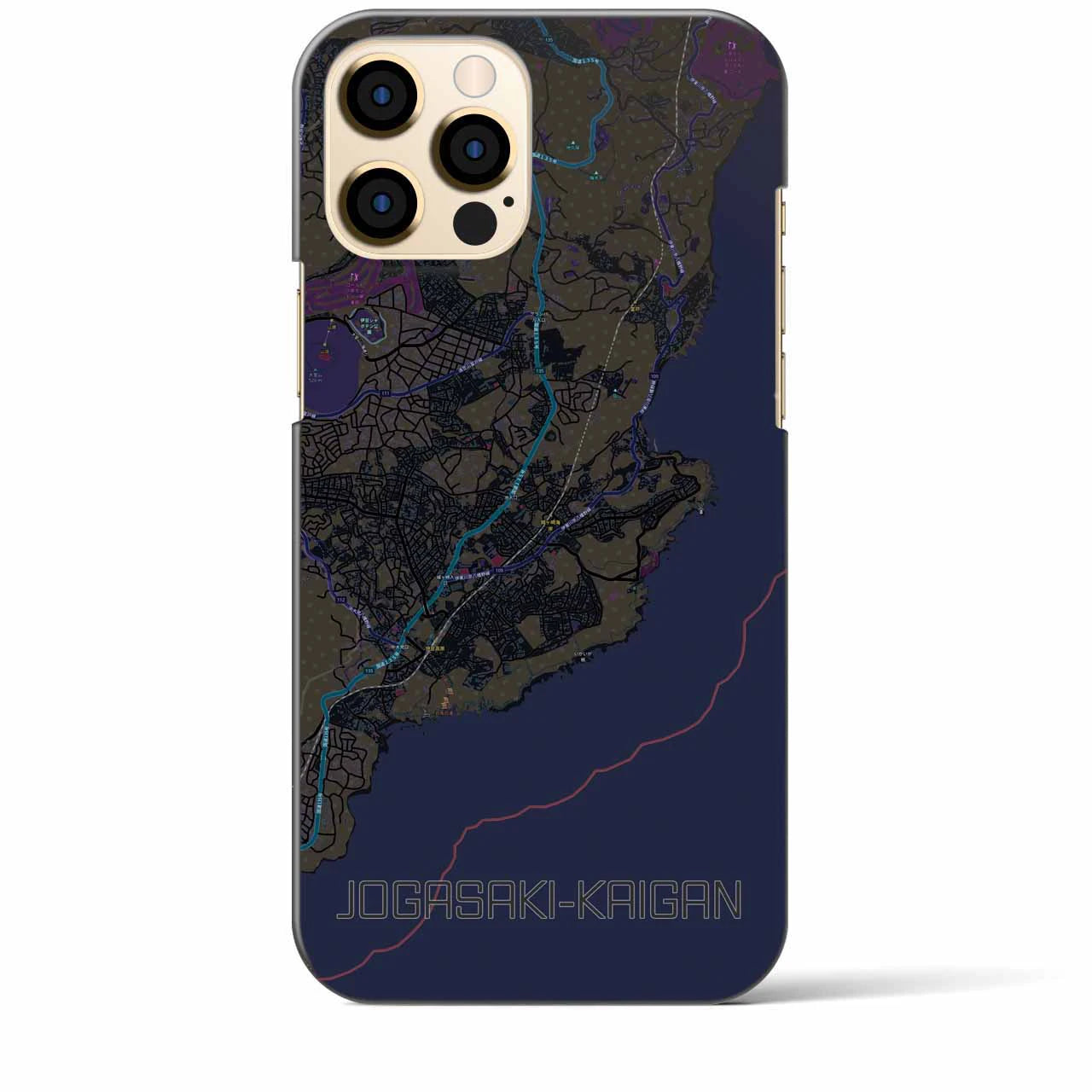 【城ヶ崎海岸】地図柄iPhoneケース（バックカバータイプ・ブラック）iPhone 12 Pro Max 用