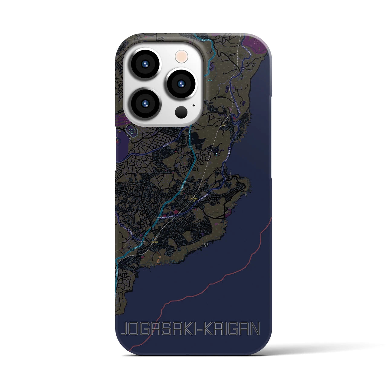 【城ヶ崎海岸】地図柄iPhoneケース（バックカバータイプ・ブラック）iPhone 13 Pro 用