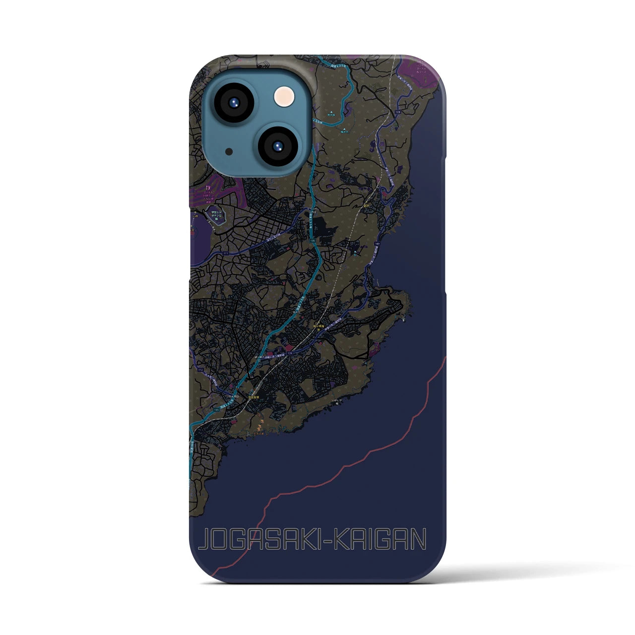 【城ヶ崎海岸】地図柄iPhoneケース（バックカバータイプ・ブラック）iPhone 13 用