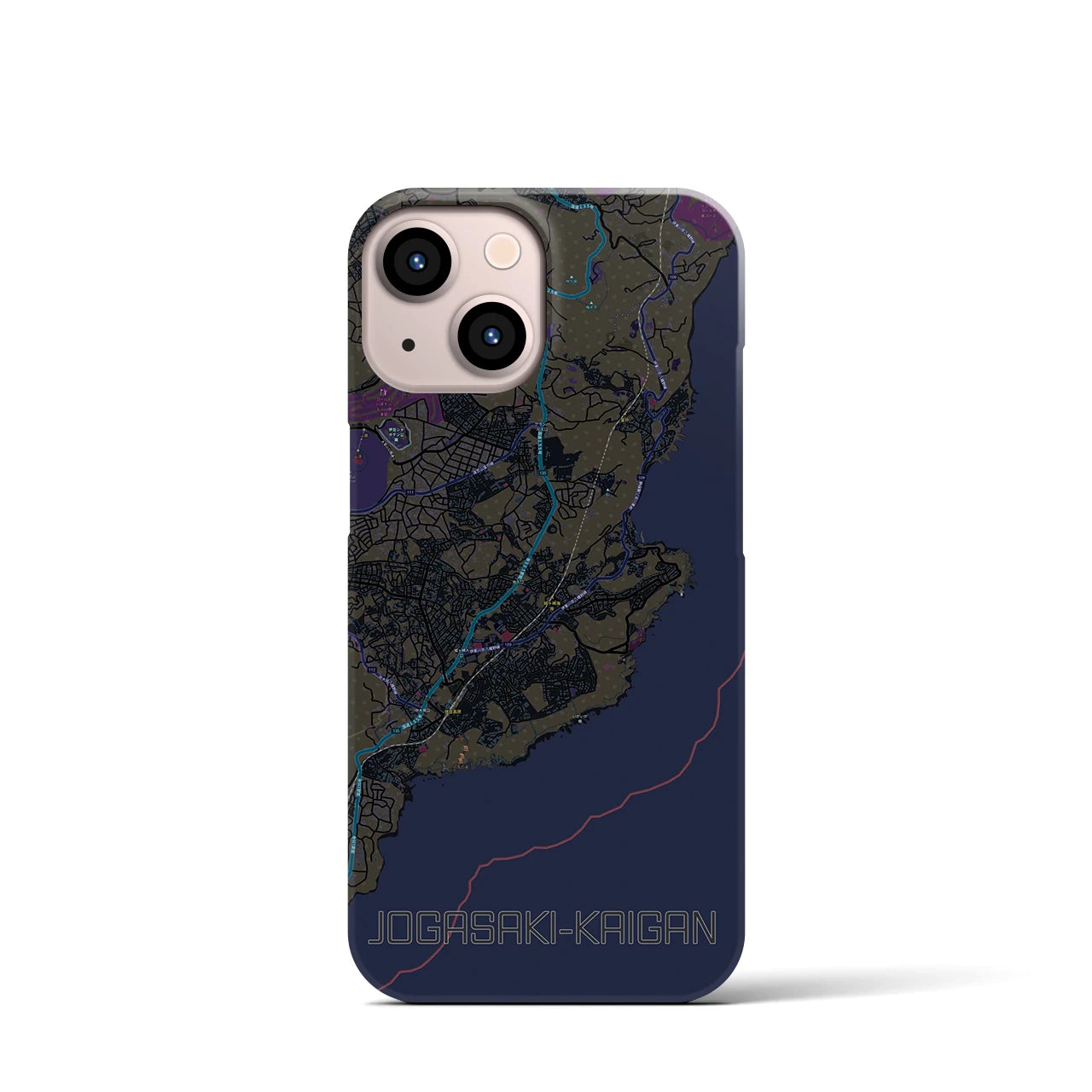 【城ヶ崎海岸】地図柄iPhoneケース（バックカバータイプ・ブラック）iPhone 13 mini 用