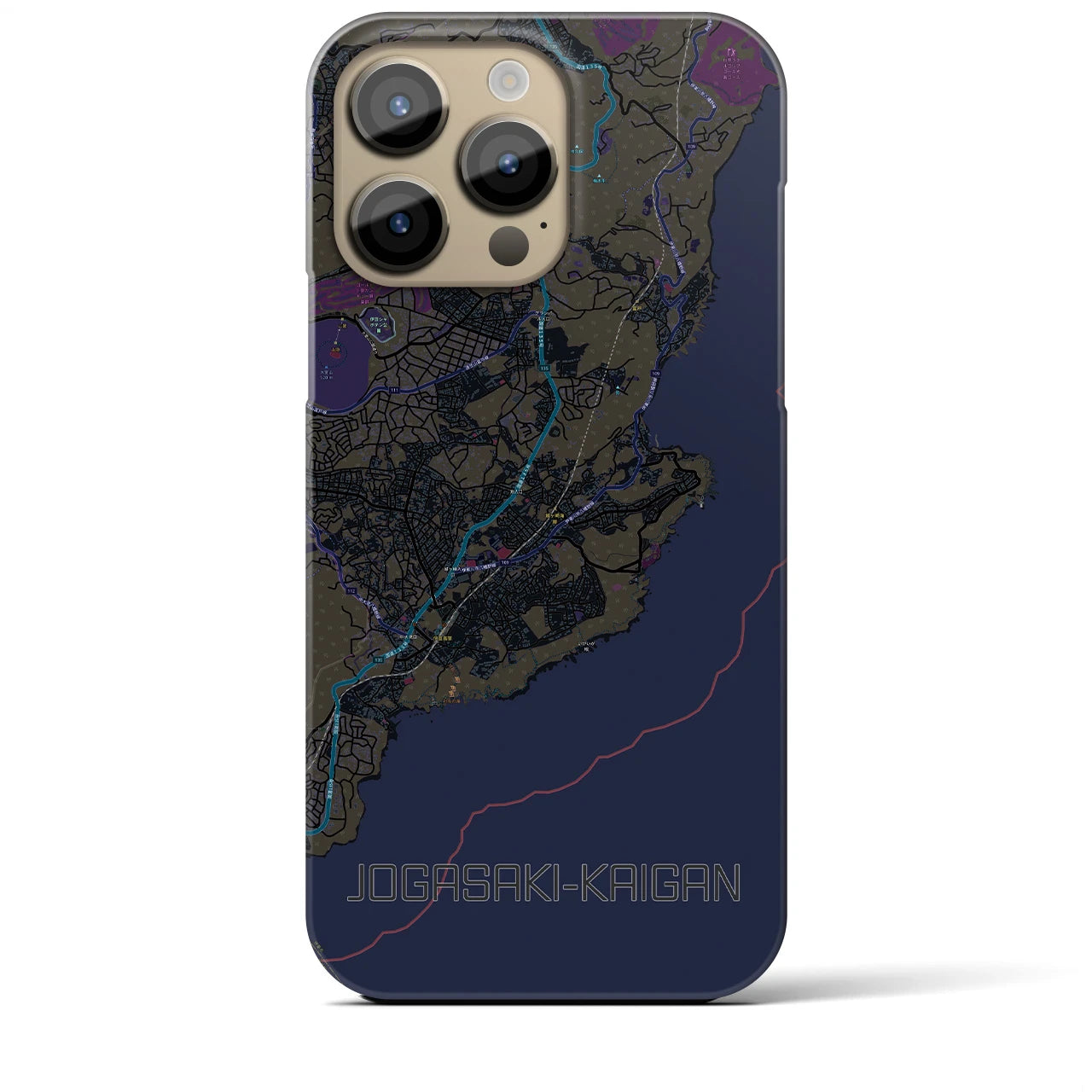 【城ヶ崎海岸】地図柄iPhoneケース（バックカバータイプ・ブラック）iPhone 14 Pro Max 用