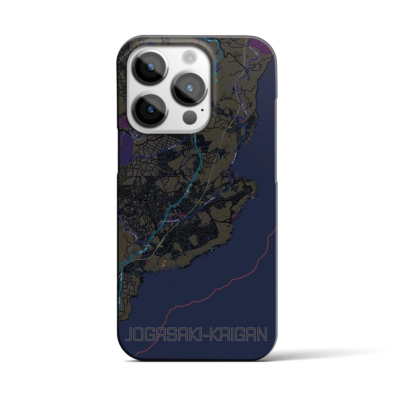 【城ヶ崎海岸】地図柄iPhoneケース（バックカバータイプ・ブラック）iPhone 14 Pro 用