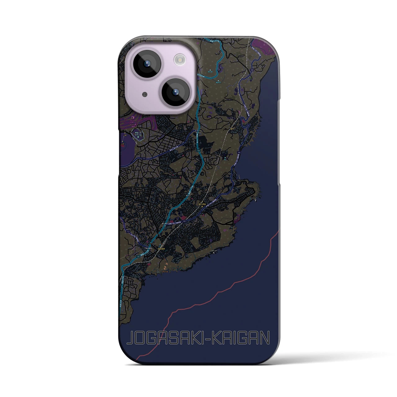 【城ヶ崎海岸】地図柄iPhoneケース（バックカバータイプ・ブラック）iPhone 14 用
