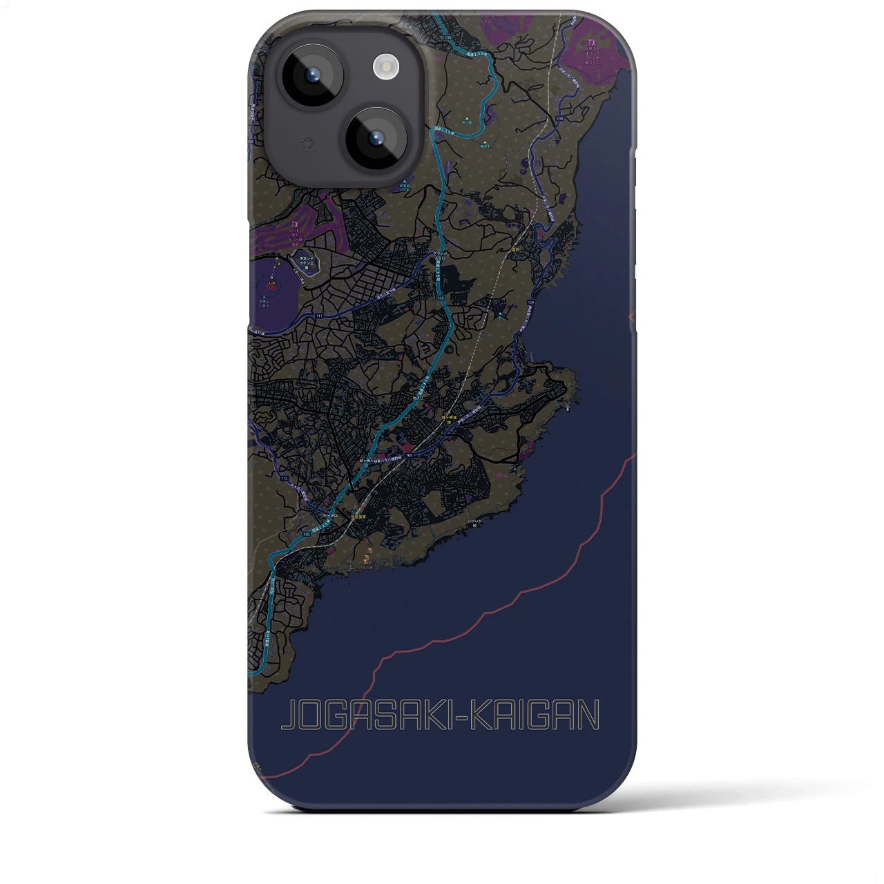 【城ヶ崎海岸】地図柄iPhoneケース（バックカバータイプ・ブラック）iPhone 14 Plus 用