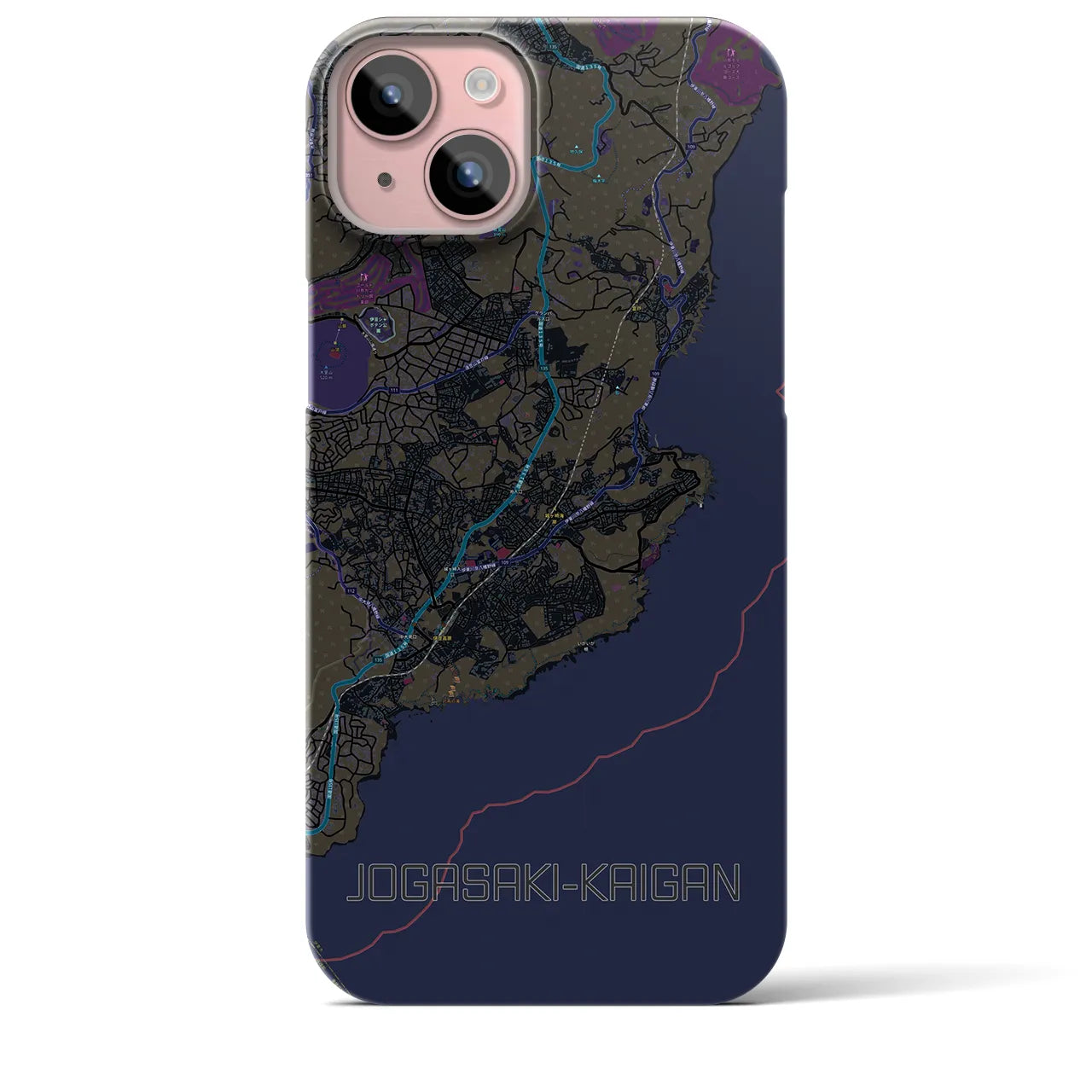 【城ヶ崎海岸】地図柄iPhoneケース（バックカバータイプ・ブラック）iPhone 15 Plus 用