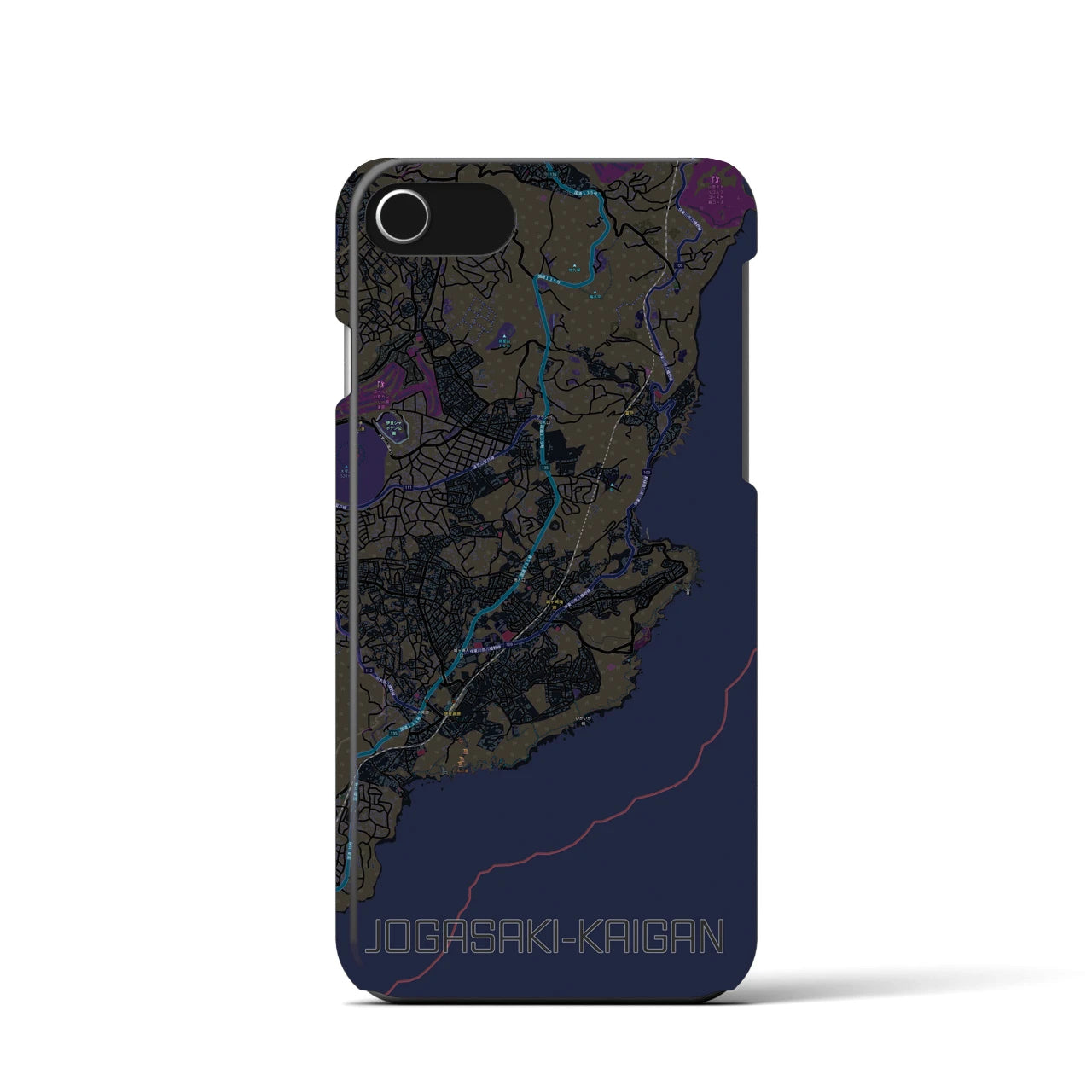 【城ヶ崎海岸】地図柄iPhoneケース（バックカバータイプ・ブラック）iPhone SE（第3 / 第2世代） / 8 / 7 / 6s / 6 用