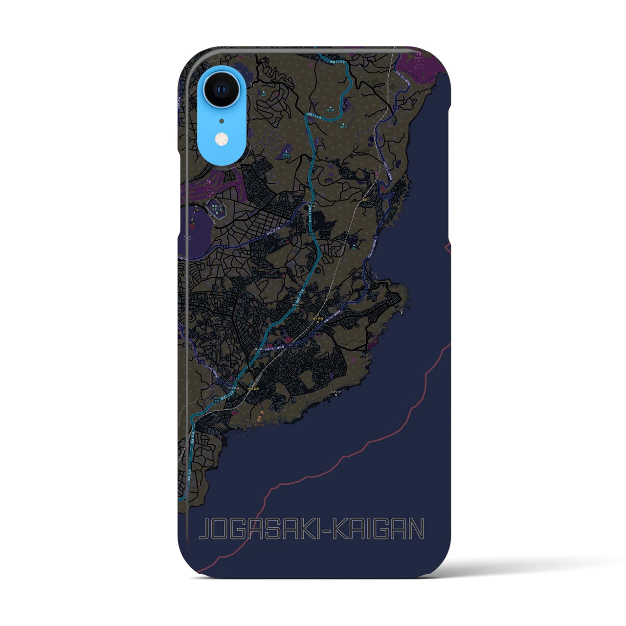 【城ヶ崎海岸】地図柄iPhoneケース（バックカバータイプ・ブラック）iPhone XR 用