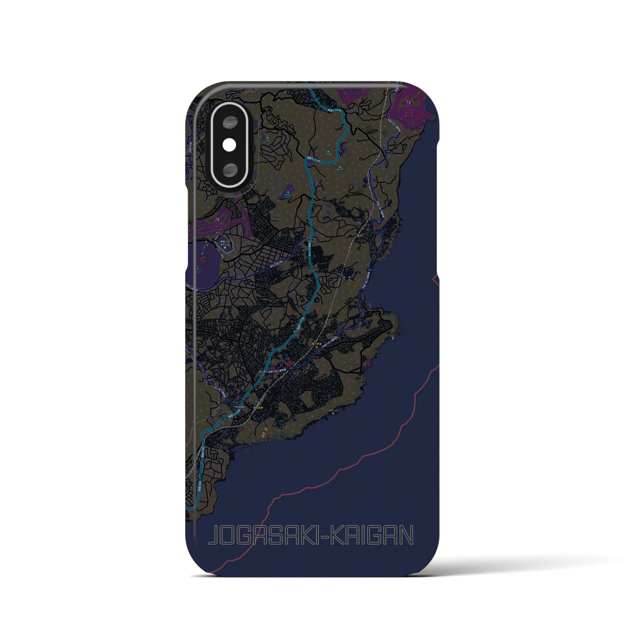 【城ヶ崎海岸】地図柄iPhoneケース（バックカバータイプ・ブラック）iPhone XS / X 用