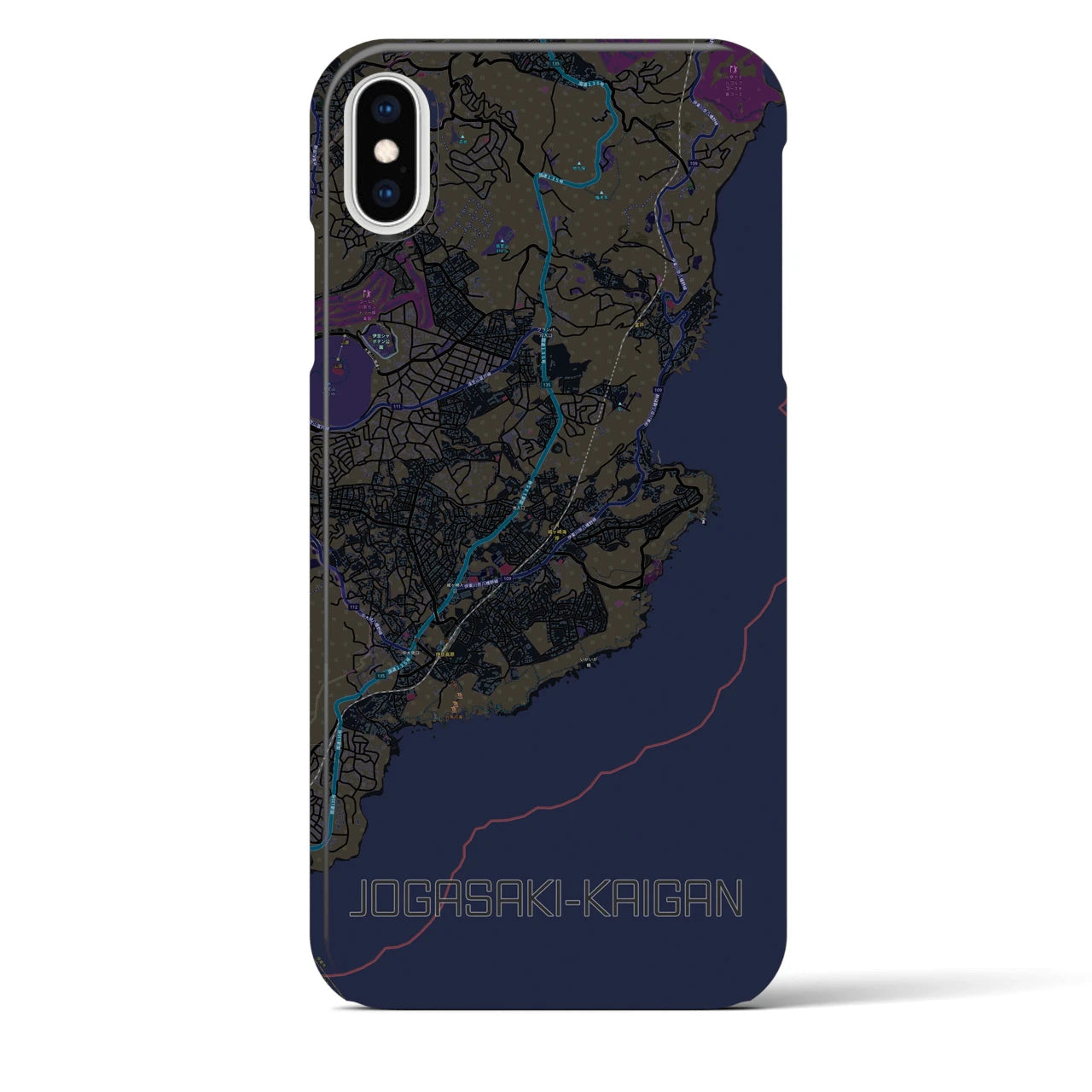 【城ヶ崎海岸】地図柄iPhoneケース（バックカバータイプ・ブラック）iPhone XS Max 用
