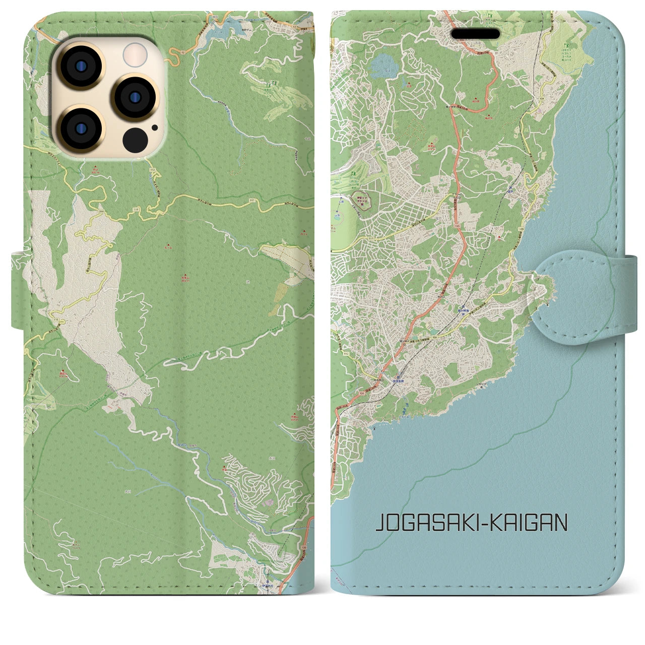 【城ヶ崎海岸】地図柄iPhoneケース（手帳両面タイプ・ナチュラル）iPhone 12 Pro Max 用