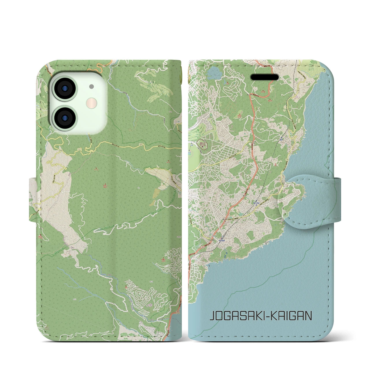 【城ヶ崎海岸】地図柄iPhoneケース（手帳両面タイプ・ナチュラル）iPhone 12 mini 用