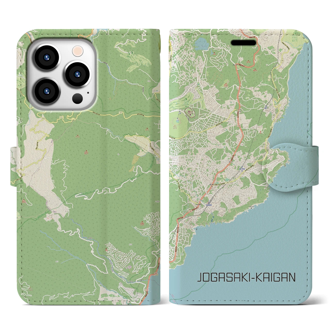 【城ヶ崎海岸】地図柄iPhoneケース（手帳両面タイプ・ナチュラル）iPhone 13 Pro 用
