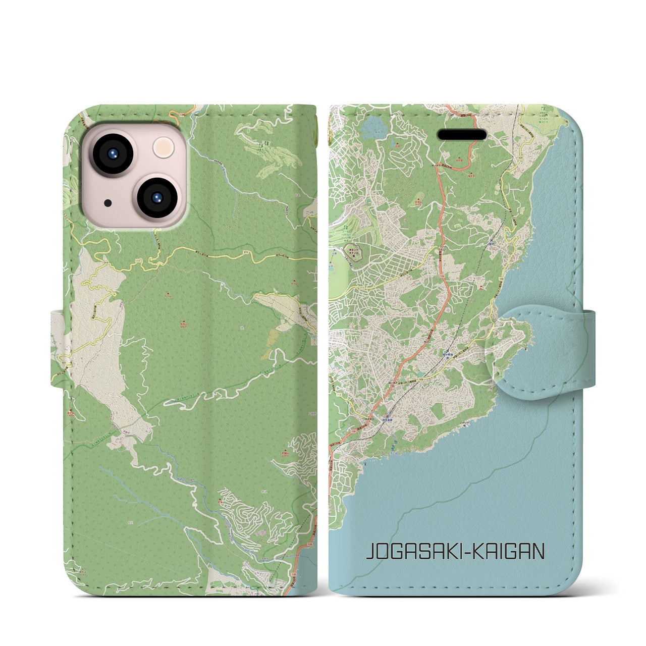 【城ヶ崎海岸】地図柄iPhoneケース（手帳両面タイプ・ナチュラル）iPhone 13 mini 用