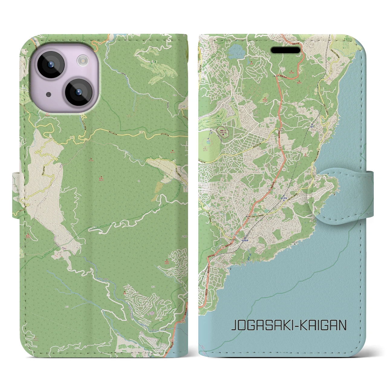 【城ヶ崎海岸】地図柄iPhoneケース（手帳両面タイプ・ナチュラル）iPhone 14 用