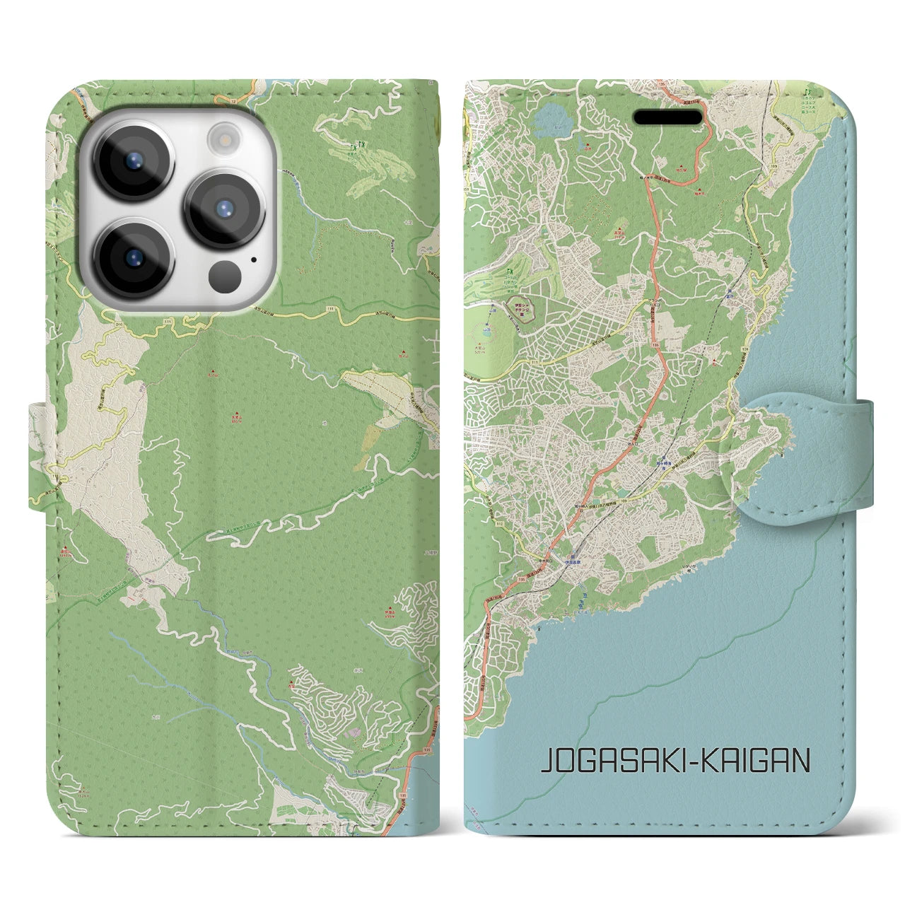 【城ヶ崎海岸】地図柄iPhoneケース（手帳両面タイプ・ナチュラル）iPhone 14 Pro 用