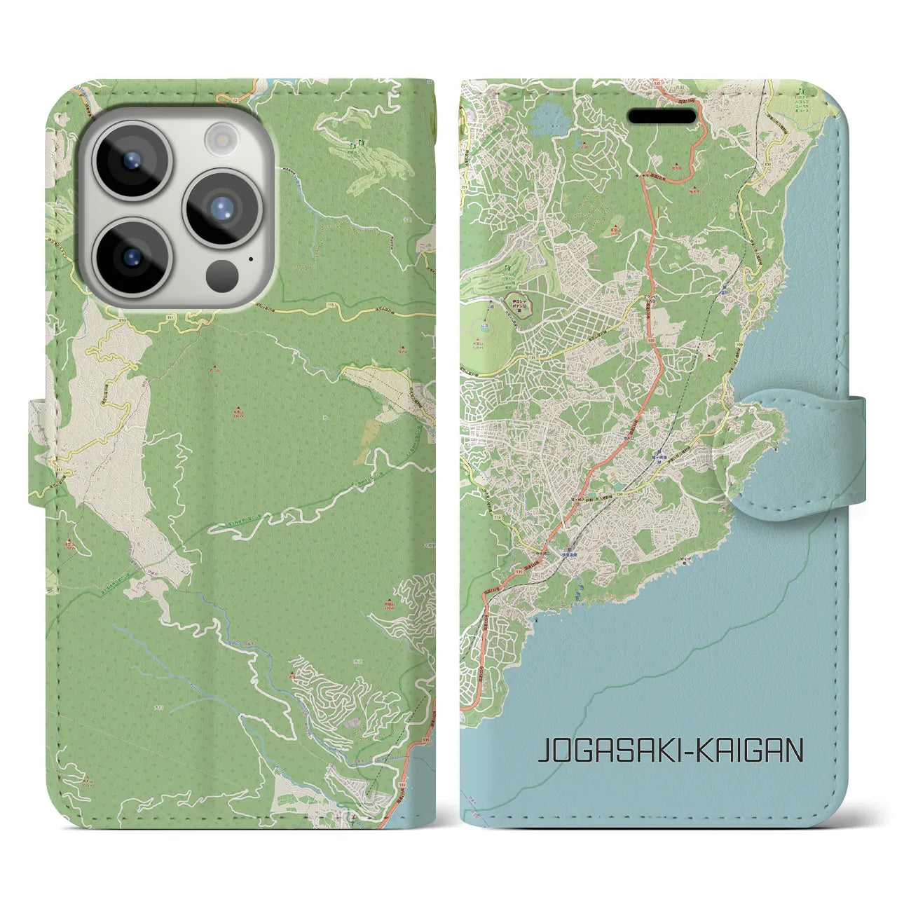 【城ヶ崎海岸】地図柄iPhoneケース（手帳両面タイプ・ナチュラル）iPhone 15 Pro 用