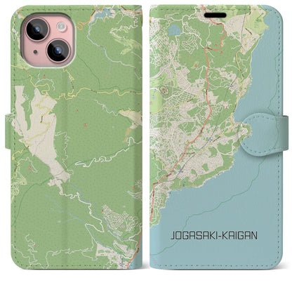 【城ヶ崎海岸】地図柄iPhoneケース（手帳両面タイプ・ナチュラル）iPhone 15 Plus 用