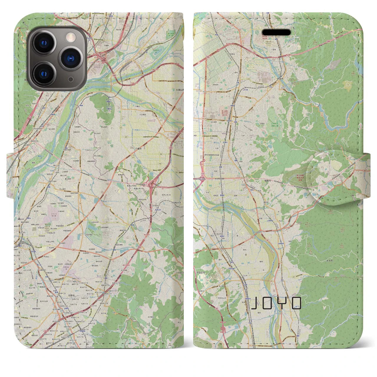 【城陽】地図柄iPhoneケース（手帳両面タイプ・ナチュラル）iPhone 11 Pro Max 用