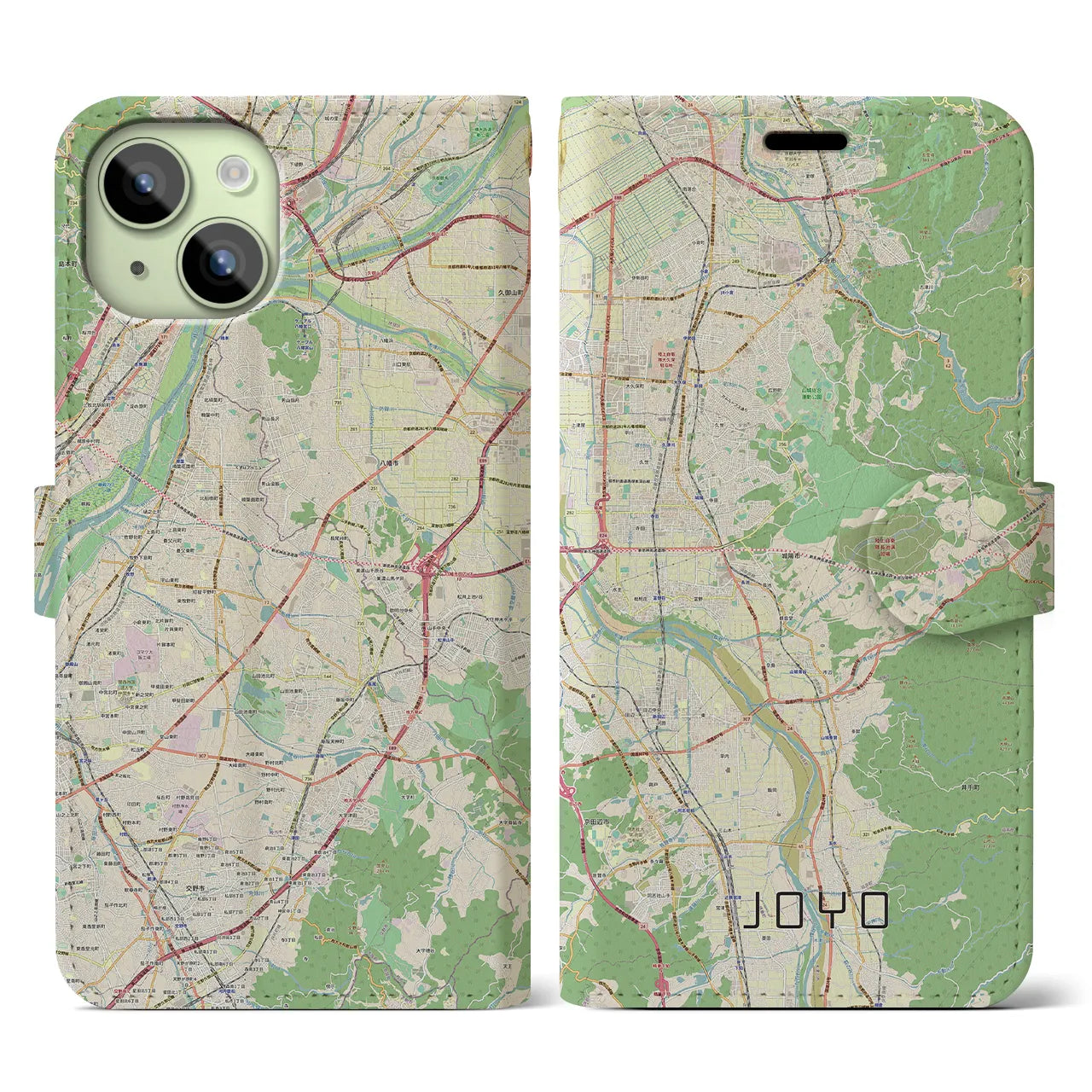 【城陽】地図柄iPhoneケース（手帳両面タイプ・ナチュラル）iPhone 15 用