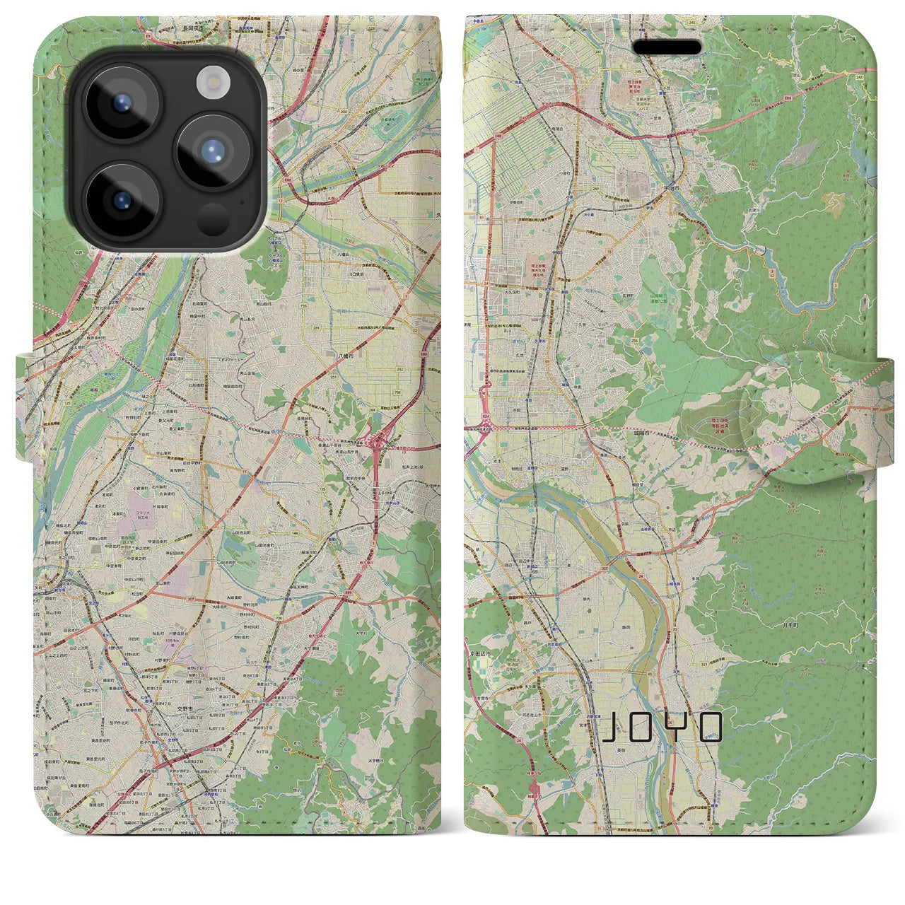 【城陽】地図柄iPhoneケース（手帳両面タイプ・ナチュラル）iPhone 15 Pro Max 用