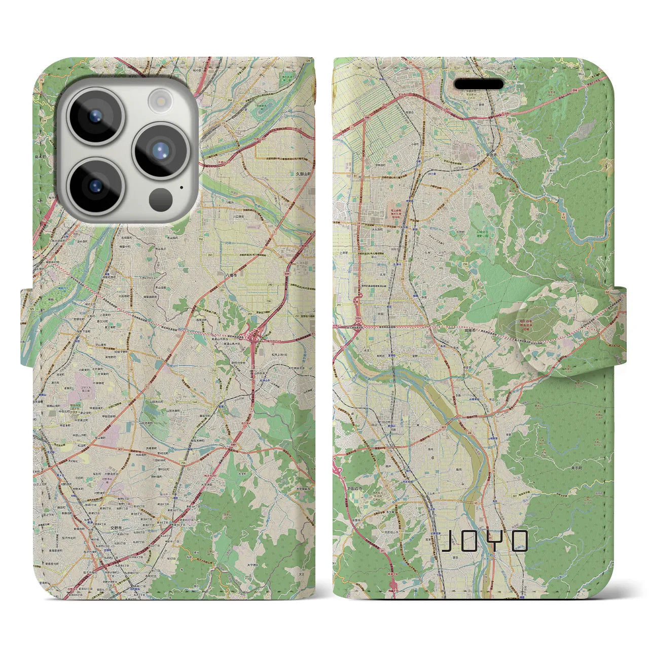 【城陽】地図柄iPhoneケース（手帳両面タイプ・ナチュラル）iPhone 15 Pro 用