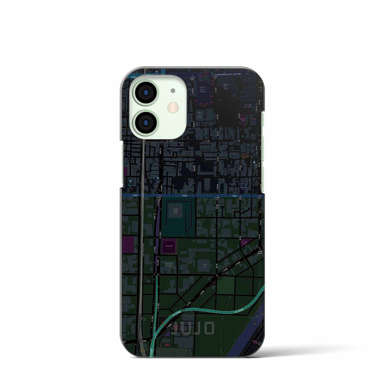 【十条（京都府）】地図柄iPhoneケース（バックカバータイプ・ブラック）iPhone 12 mini 用